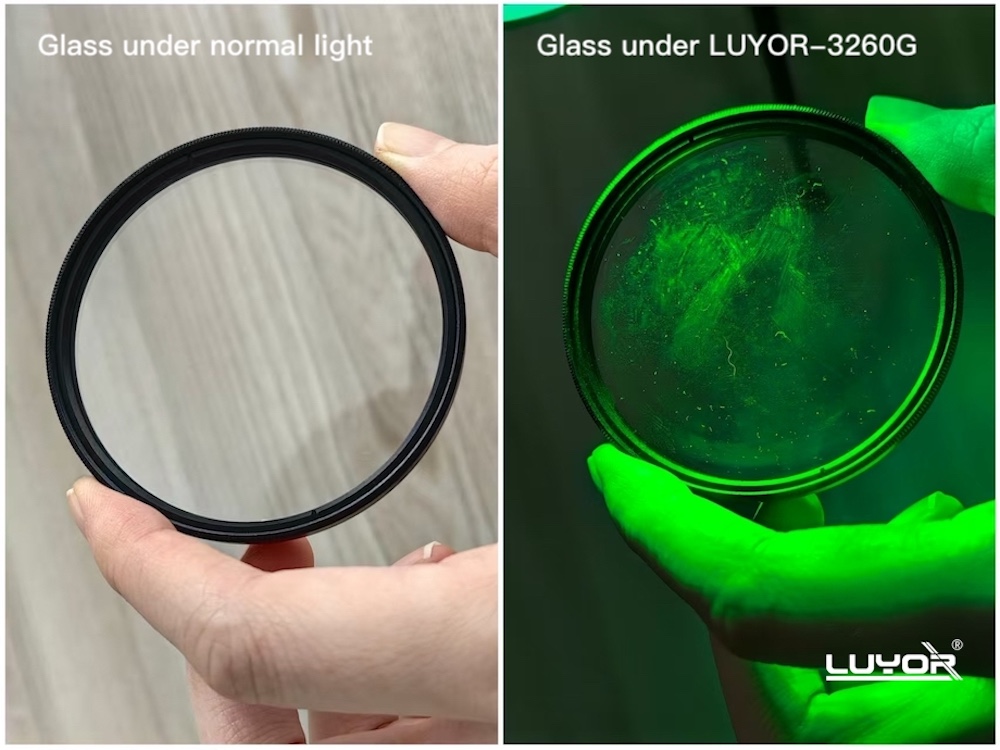 glass surface inspection with LUYOR-3260G Green Light Surface Inspection Flashlight