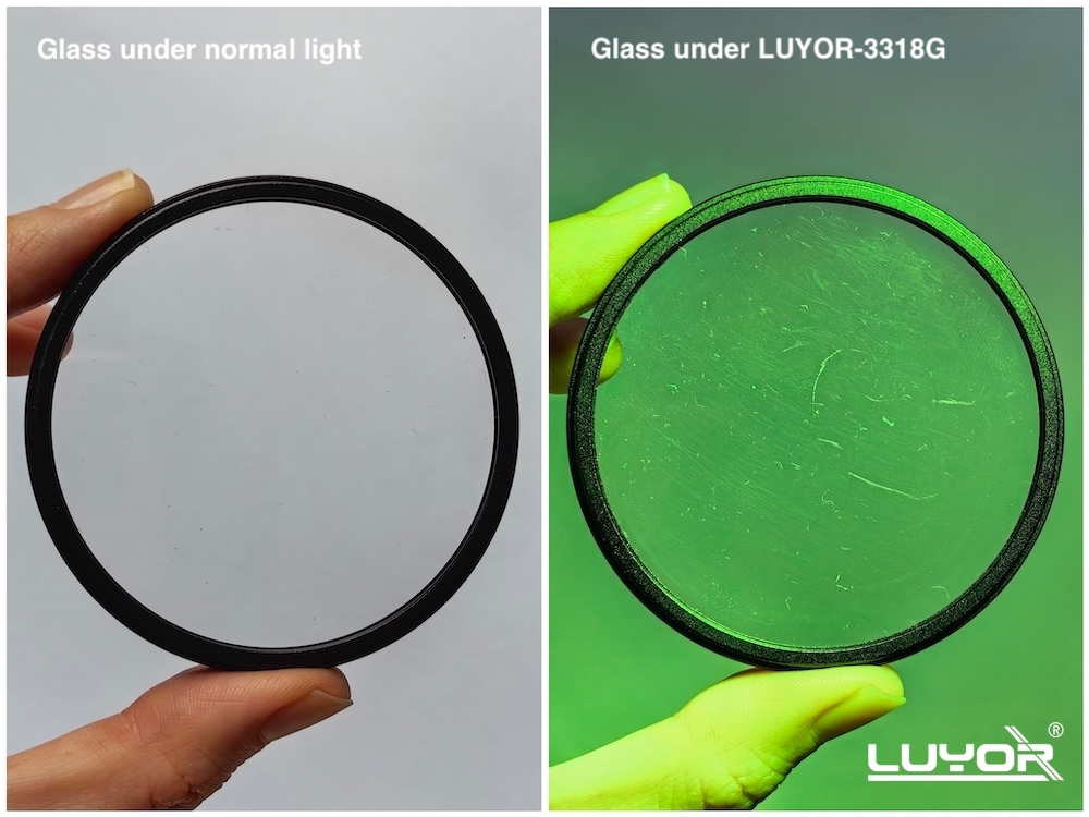 use surface inspection lamp LUYOR-3318G to inspect scratches on glass